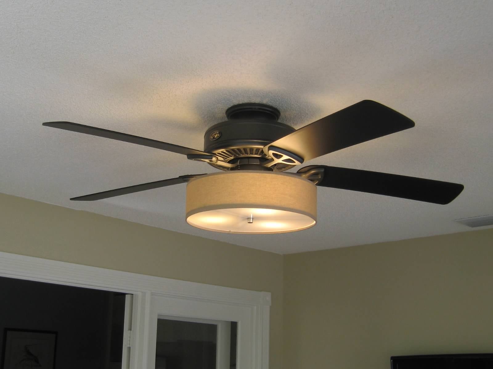 Low Profile Linen Drum Shade Light Kit For Ceiling Fan