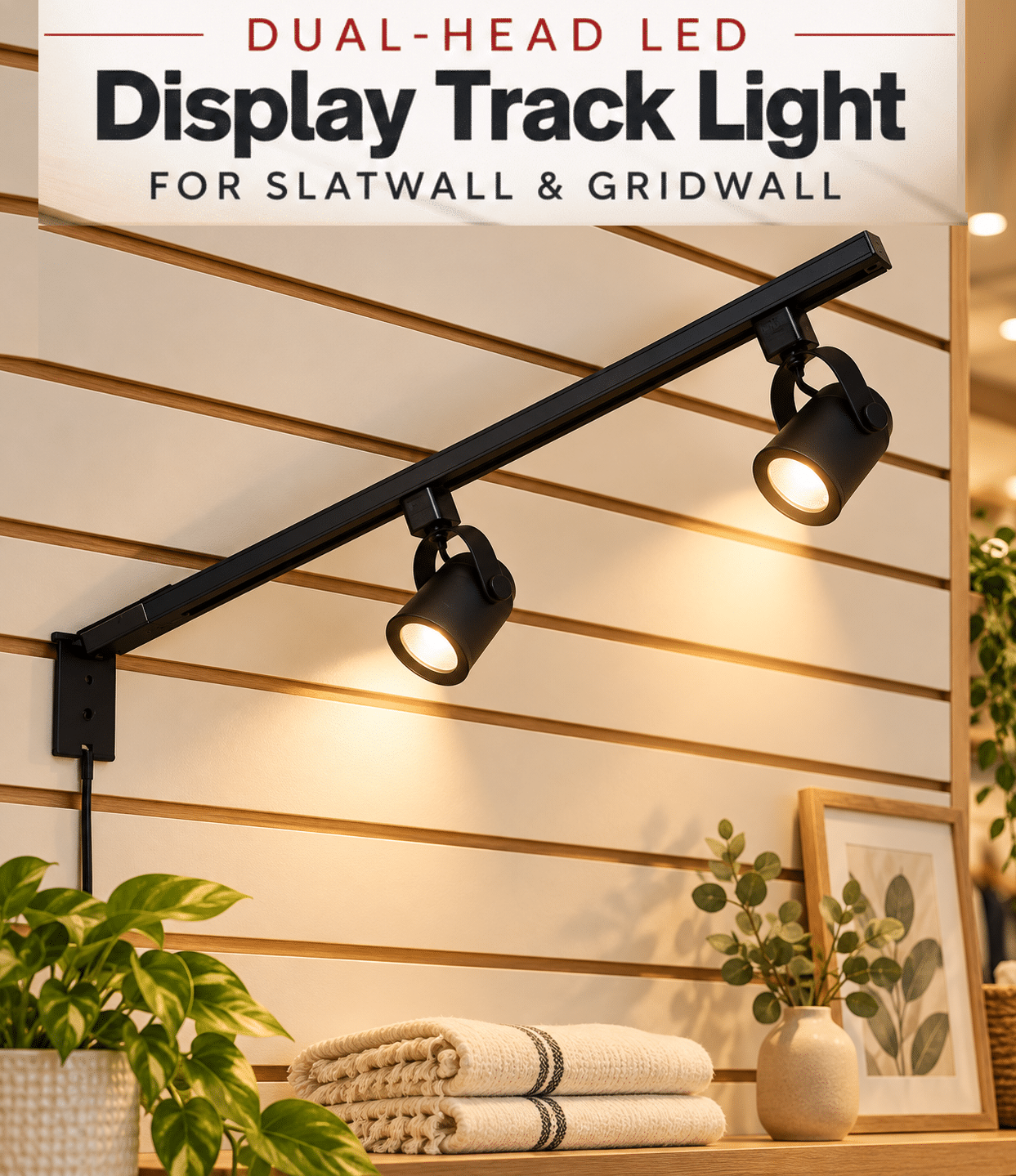 Dual-Head LED Wall Track Display Light for Slatwall & Gridwall