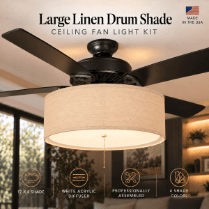 Large 17-Inch Linen Drum Shade Light Kit for Ceiling Fans