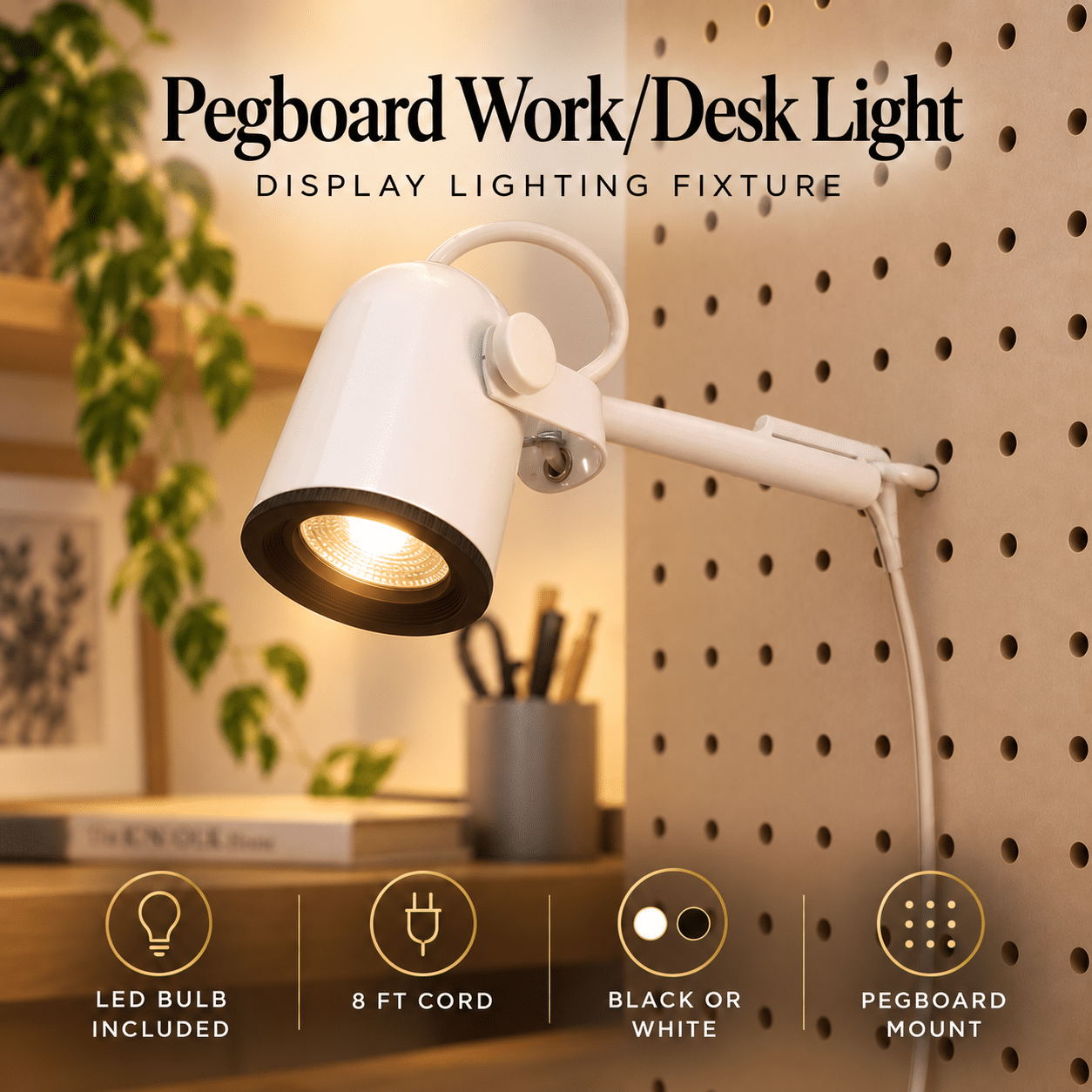 Pegboard Work/Desk Light with LED Bulb Included