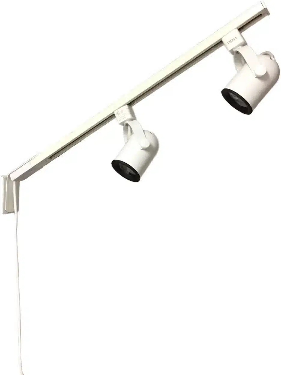White dual-head LED display track light for slatwall or gridwall