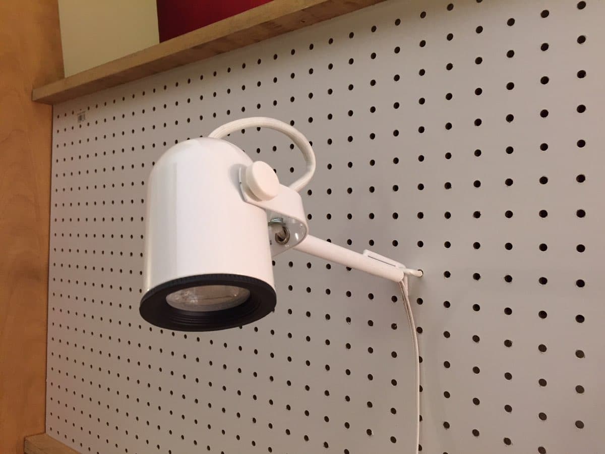Pegboard work light in use