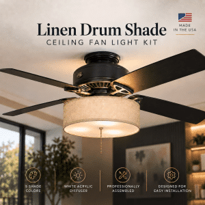 Standard Linen Drum Shade Light Kit for Ceiling Fans