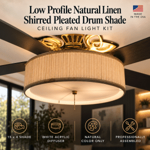 Low Profile Natural Linen Shirred Pleated Drum Shade